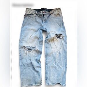 Express Relaxed Straight leg denim wide Low Rise Distressed Light Wash Jeans 14s